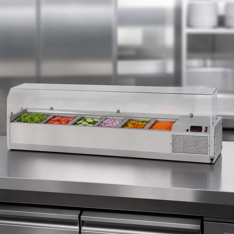 Product image #4 for Turbo Air E-Line Countertop Refrigerated Salad Prep Table with Clear Hood, 60-1/4 Inch, 7 x 1/4 Size Pan Capacity