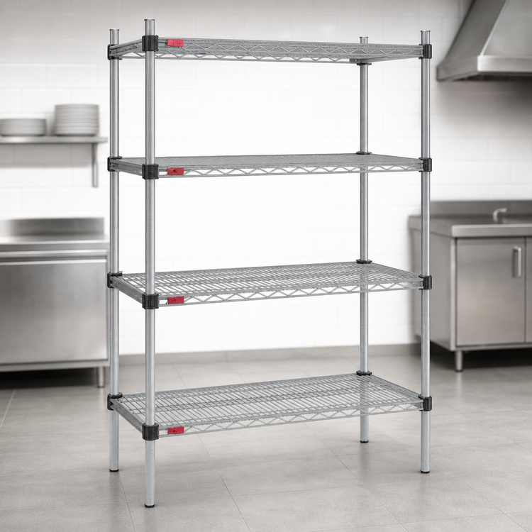 Product image #3 for Eagle Valu-Master Quad-Adjust 4-Tier Stationary Wire Shelving Starter Unit, 36"W x 24"D x 74"H, Pewter Gray Epoxy