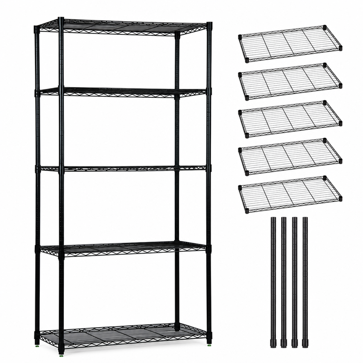 Product image #3 for Quantum 5-Shelf Stationary Wire Shelving Starter Kit, 42"W x 18"D x 74"H, Black Epoxy Antimicrobial
