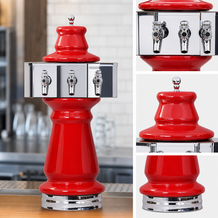 Product image #3 for Vienna 3-Faucet Glycol-Cooled Countertop Draft Dispensing Tower with Ceramic Column and Mirror Finish
