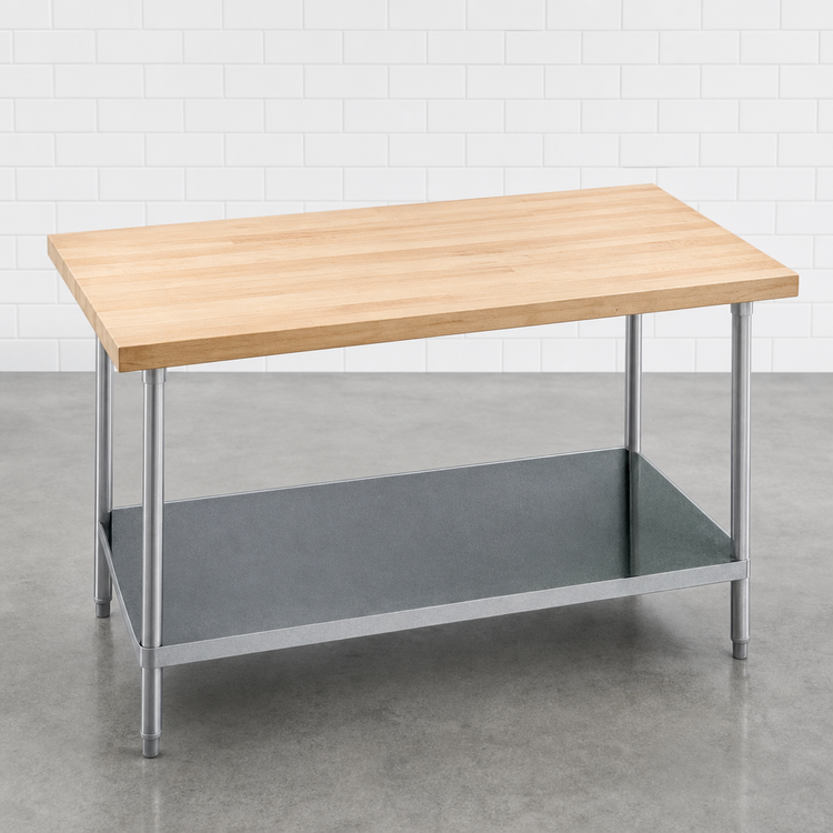 Product image #3 for Advance Tabco 72-Inch x 30-Inch Maple Top Work Table with Adjustable Undershelf and Galvanized Base