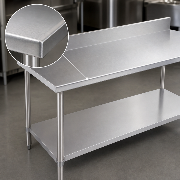 Product image #3 for Duke 48 Inch x 24 Inch 16 Gauge 400 Series Stainless Steel Work Table with 5 Inch Riser, Undershelf, and Posts