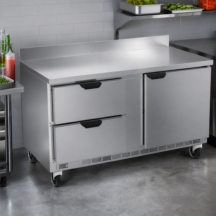Product image #3 for Beverage-Air 60-Inch Two-Section Worktop Freezer with Drawers and Solid Door, Self-Contained R290, 14.39 Cu. Ft.