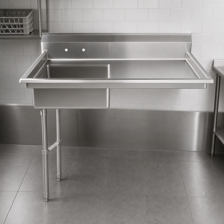 Product image #3 for Omcan USA 50 Inch Left-Hand Undercounter Soiled Dish Table with 20 x 20 x 8 Inch Pre-Rinse Sink