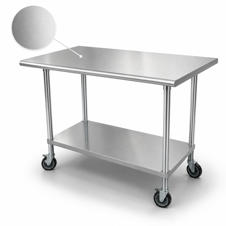 Product image #3 for Advance Tabco Special Value Series 72-Inch x 30-Inch Flat Top Mobile Work Table with Adjustable Undershelf and Casters