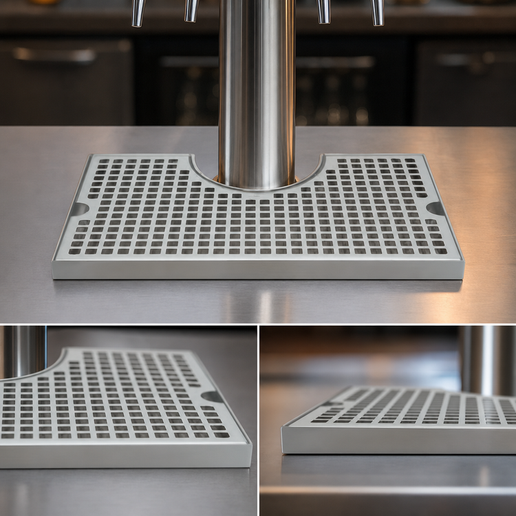 Product image #3 for Micro Matic USA Surface-Mount Stainless Steel Drip Tray Trough with 4-Inch Draft Beer Column Cutout, 14 x 8 Inches