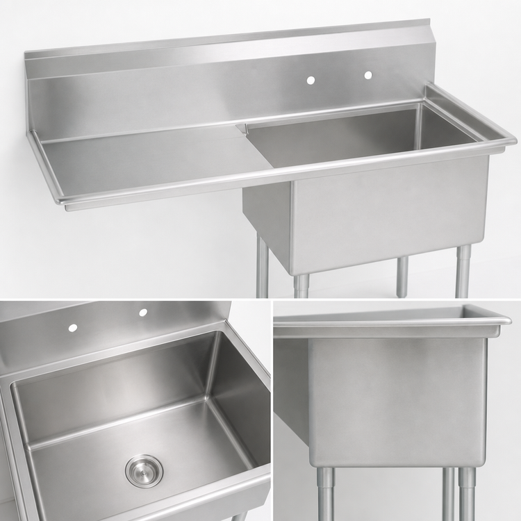 Product image #3 for BK Resources One-Compartment Sink with Left Drainboard, 18" x 24" x 14" Bowl