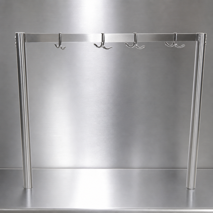 Product image #3 for John Boos PRS4A Table-Mount Single-Bar Stainless Steel Pot Rack with 9 Double Hooks