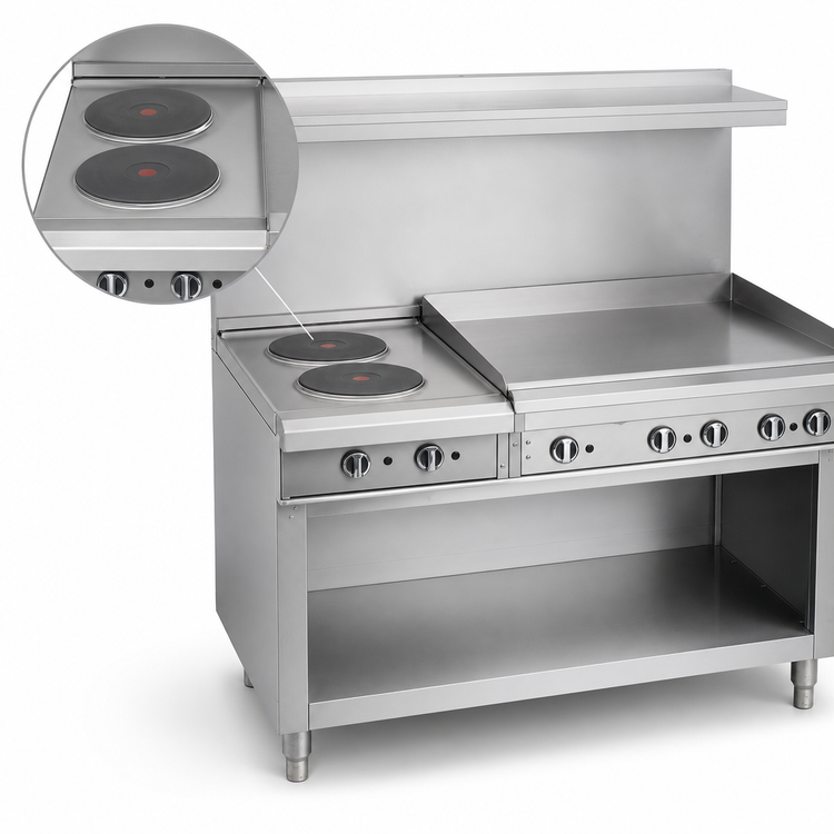 Product image #3 for Imperial Pro Series 36-Inch Electric Restaurant Range with 2 Round Elements, 24-Inch Thermostatic Griddle, and Open Cabinet Base