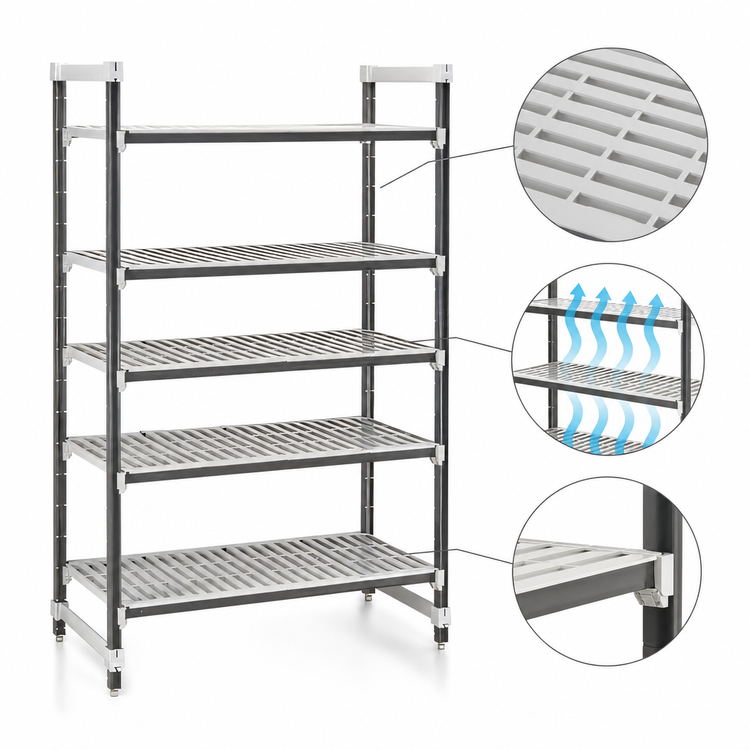 Product image #3 for Cambro Camshelving Elements XTRA 24"W x 36"L x 84"H 5-Tier Vented Stationary Starter Polymer Shelving Unit