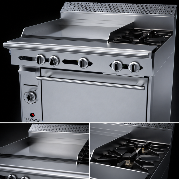 Product image #3 for Garland Cuisine 36-Inch Heavy Duty Gas Combination Top Range with 24-Inch Left Griddle, 2 Right Open Burners, and Standard Oven