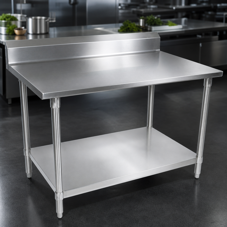 Product image #3 for John Boos Stallion 120" x 30" Stainless Steel Work Table with 5" Backsplash and Undershelf