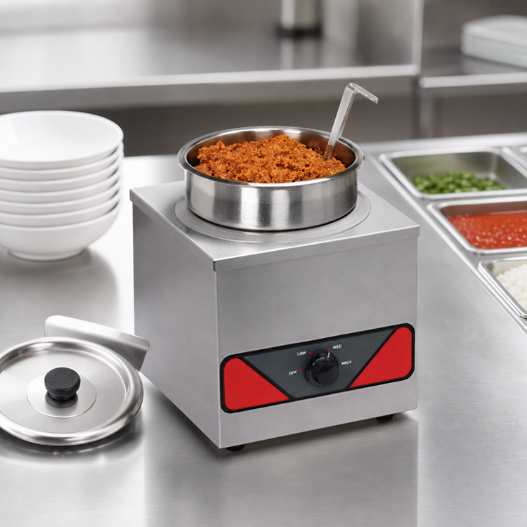 Product image #3 for Nemco 4 Quart Single Well Wet Countertop Food Warmer with Inset, Cover, and Ladle