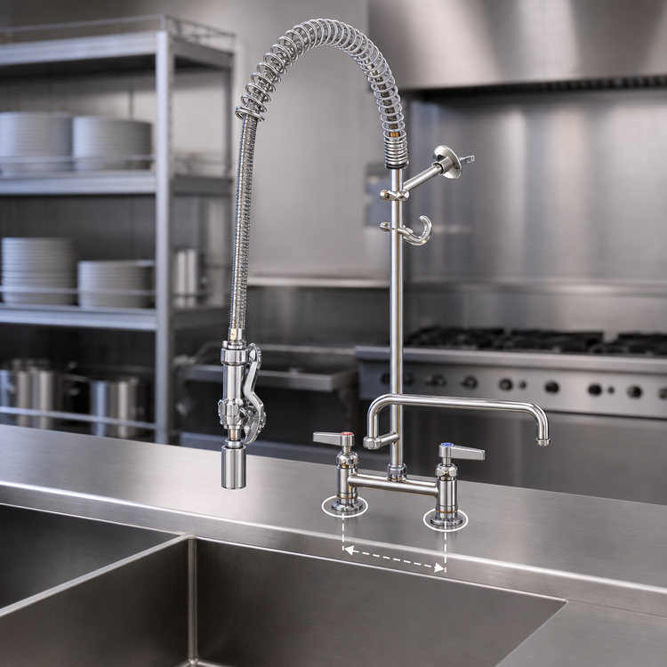 Product image #3 for EasyInstall 8-Inch Adjustable Deck Mount Pre-Rinse Unit with 12-Inch Swing Spout and 0.65 GPM Spray Valve