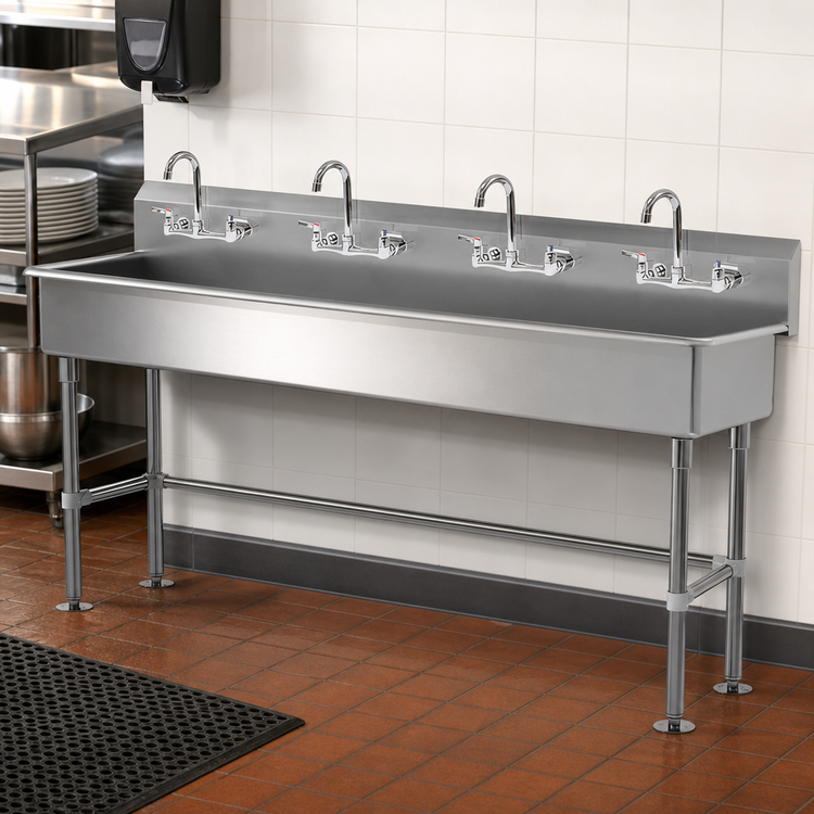Product image #3 for Advance Tabco 80-Inch Freestanding 4-Station Stainless Steel Multiwash Hand Wash Sink with 4 Faucets