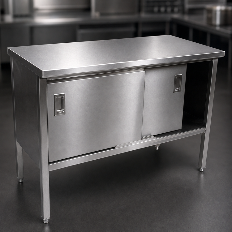 Product image #3 for John Boos Enclosed Work Table with Sliding Doors, 144 x 30 Inches, 14-Gauge Stainless Steel Flat Top