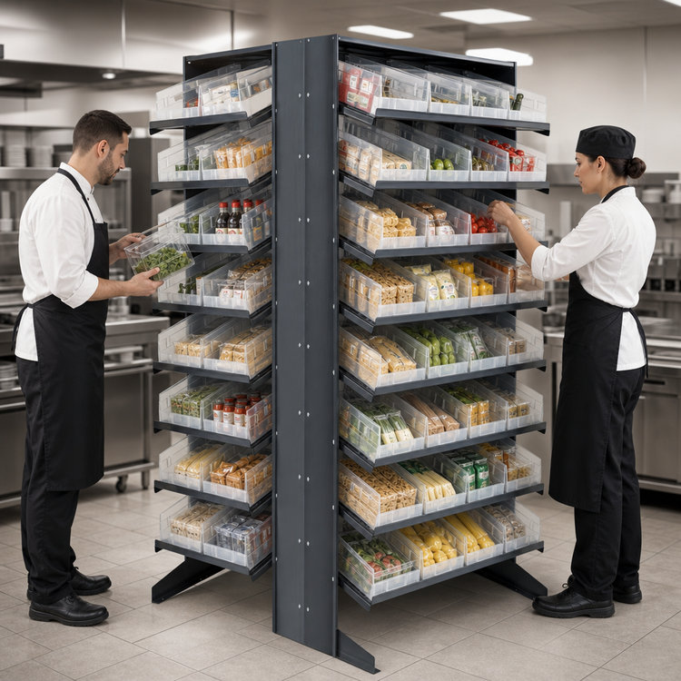 Product image #3 for Quantum Double-Sided Sloped Pick Rack with 16 Shelves and 64 Clear Bins, 36 x 36 x 60 Inches
