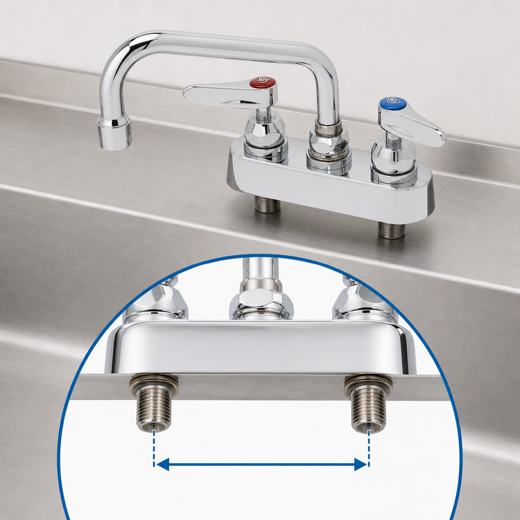 Product image #3 for T&S Brass B-1111-CR-M Workboard Mixing Faucet, Deck Mount, 4-Inch Centers, 8-Inch Swing Nozzle