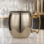 Thumbnail image #3 for American Metalcraft GM16P 16 oz Stainless Steel Moscow Mule Mug with Brass Handle, Gold Satin Finish Case of 24