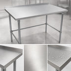Thumbnail image #3 for John Boos Stallion ST4R1.5-30108SBK 108-Inch Stainless Steel Cocktail Station Work Table, Open Base, 14-Gauge Top, 1-1/2-Inch Rear Up-Turn