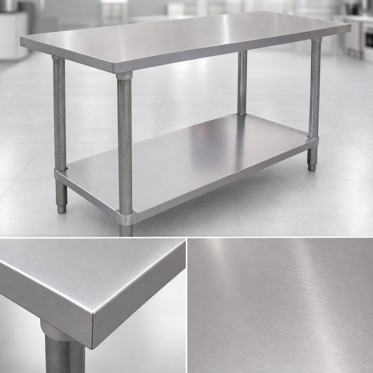 Product image #3 for Omcan Standard Series 72-Inch x 30-Inch Flat Top Stainless Steel Commercial Work Table with Galvanized Undershelf