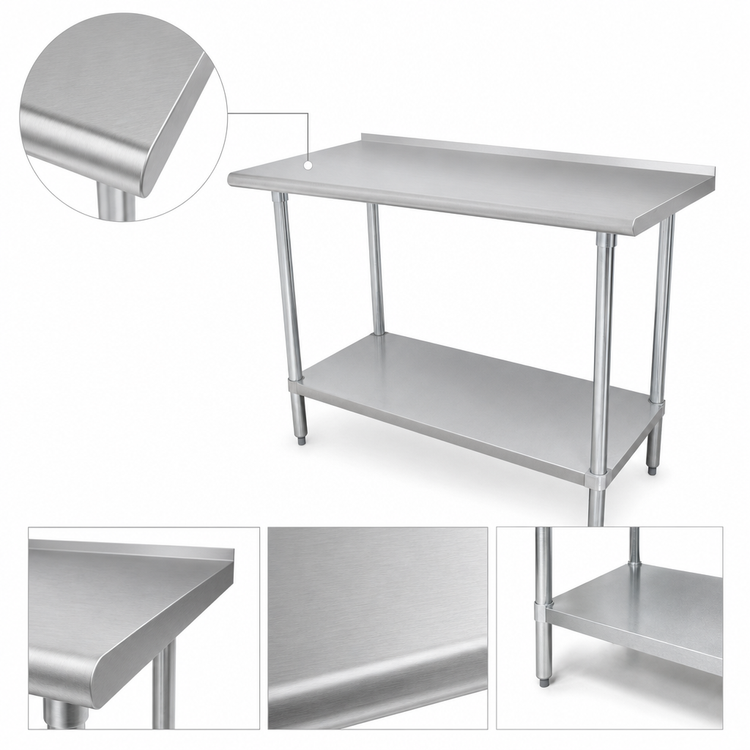 Product image #3 for Advance Tabco 60" x 30" 304 Stainless Steel Work Table with 1-1/2" Rear Up-Turn and Adjustable Undershelf