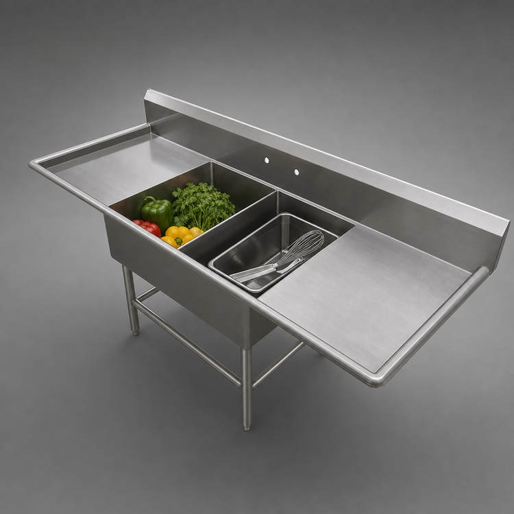 Product image #3 for John Boos Pro-Bowl 2-Compartment Bakery Sink with 20 in. Left & Right Drainboards, 12 in. Deep Bowls