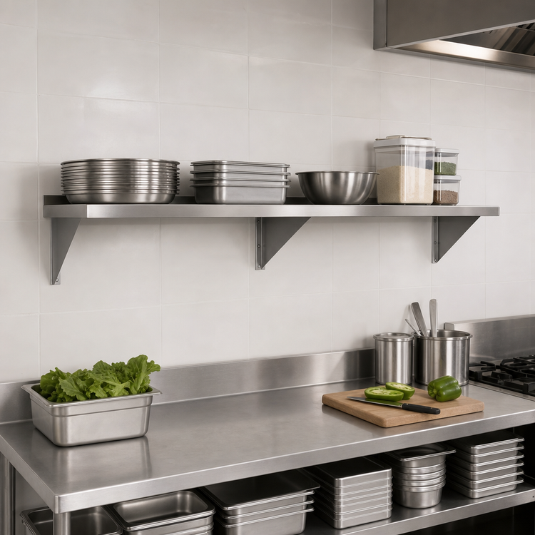 Product image #3 for Wall-Mounted Shelf with Center Bracket, 72 x 12 x 10 Inches, 18-Gauge 430 Stainless Steel