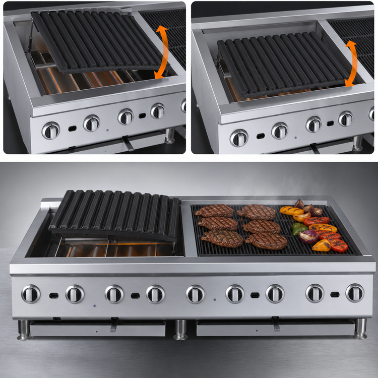 Product image #3 for Garland 60-Inch Heavy-Duty Gas Radiant Countertop Charbroiler with Adjustable Cast Iron Grates
