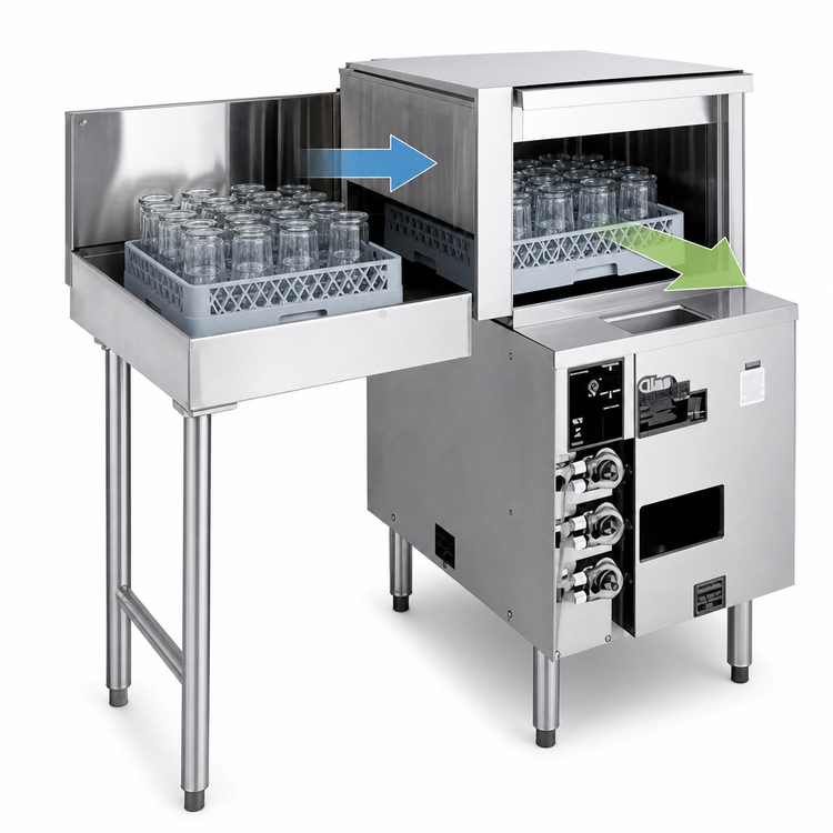 Product image #3 for Glastender GT-18+1L Front-to-Side Pass-Thru Glasswasher Station with Left Drain Table