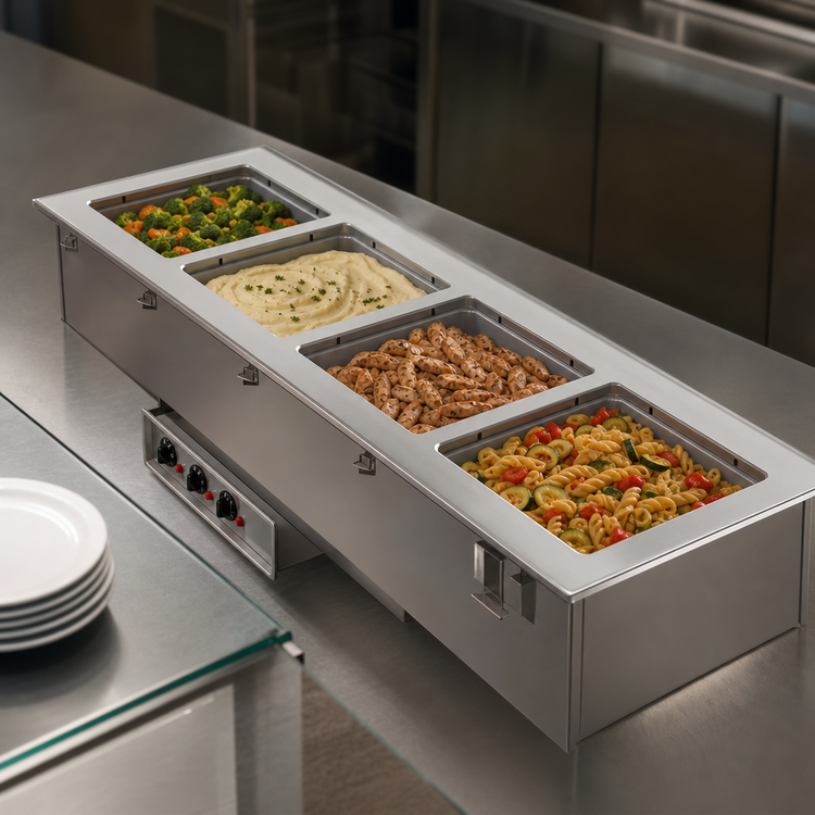 Product image #3 for Vollrath 4-Pan Short-Side Drop-In Hot Well with Infinite Controls, Manifold Drain and Autofill, 208-240V