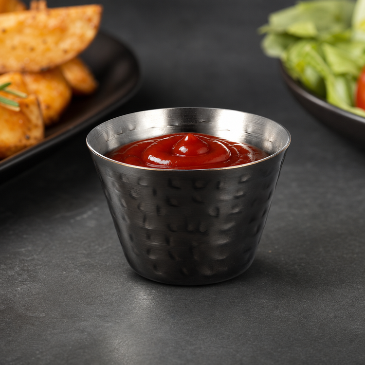 Product image #4 for 4 oz Round Hammered Stainless Steel Sauce Cup, Black