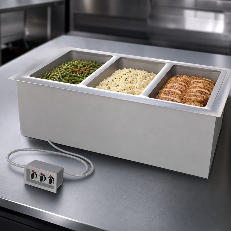 Product image #3 for Duke Manufacturing 3-Well Full-Size Electric Drop-In Hot Food Well with Remote Control Panel