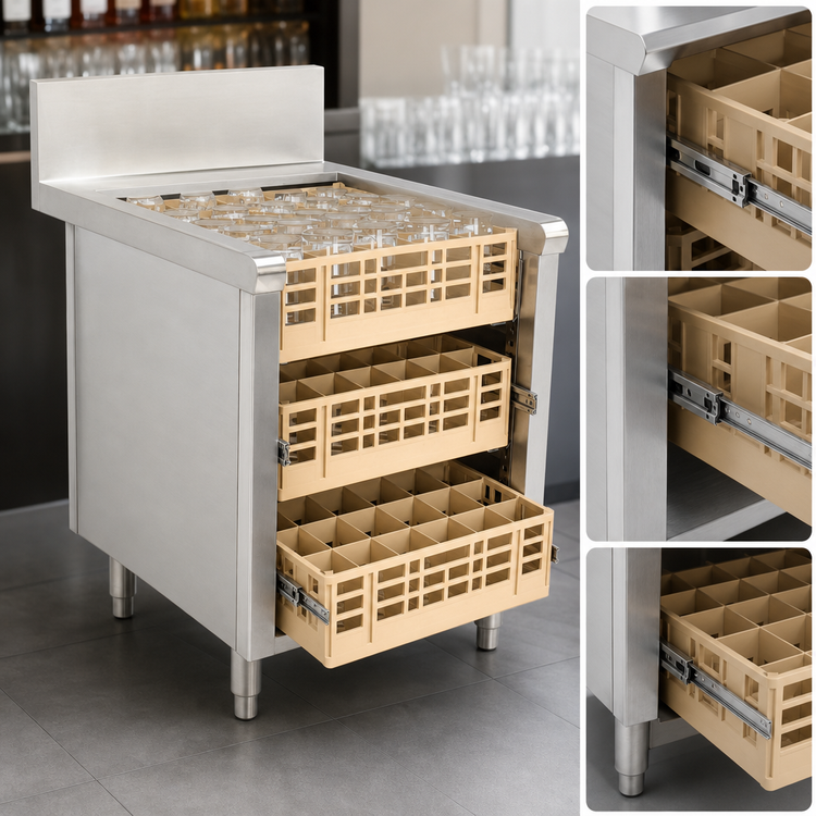 Product image #3 for Advance Tabco Prestige Supreme Open-Top Underbar Glass Rack Storage Unit, 24 Inch x 30 Inch x 36 Inch, 3-Rack Capacity