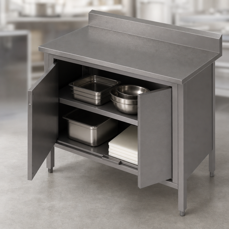 Product image #3 for John Boos Stainless Steel Enclosed Work Table with Cabinet Base and Hinged Doors, 60 x 24 Inches