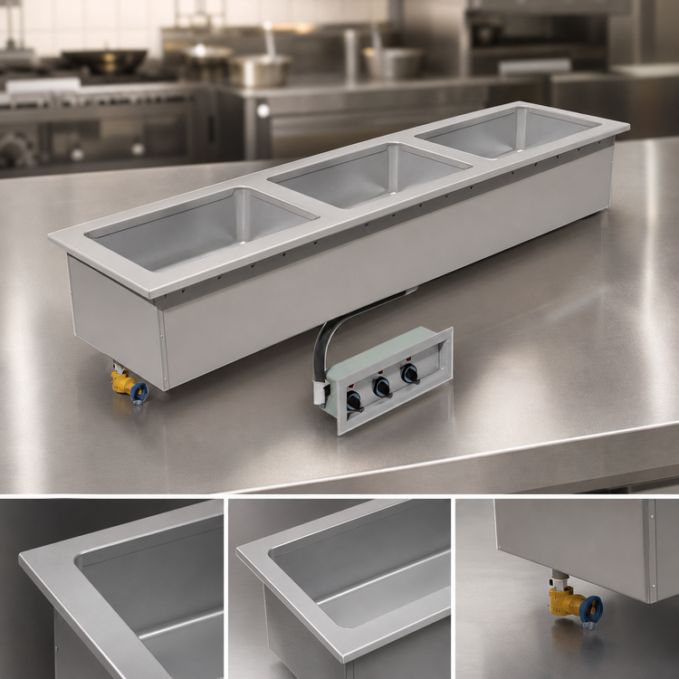 Product image #3 for Advance Tabco Slimline Drop-In Electric Sealed Hot Food Well, 3-Well, 208/240V, with Drains