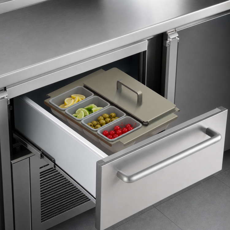 Product image #3 for Glastender Underbar Partial Condiment Drawer Insert, 16-Inch Door Opening, Side-Serviced, Low Profile, 8-Cup