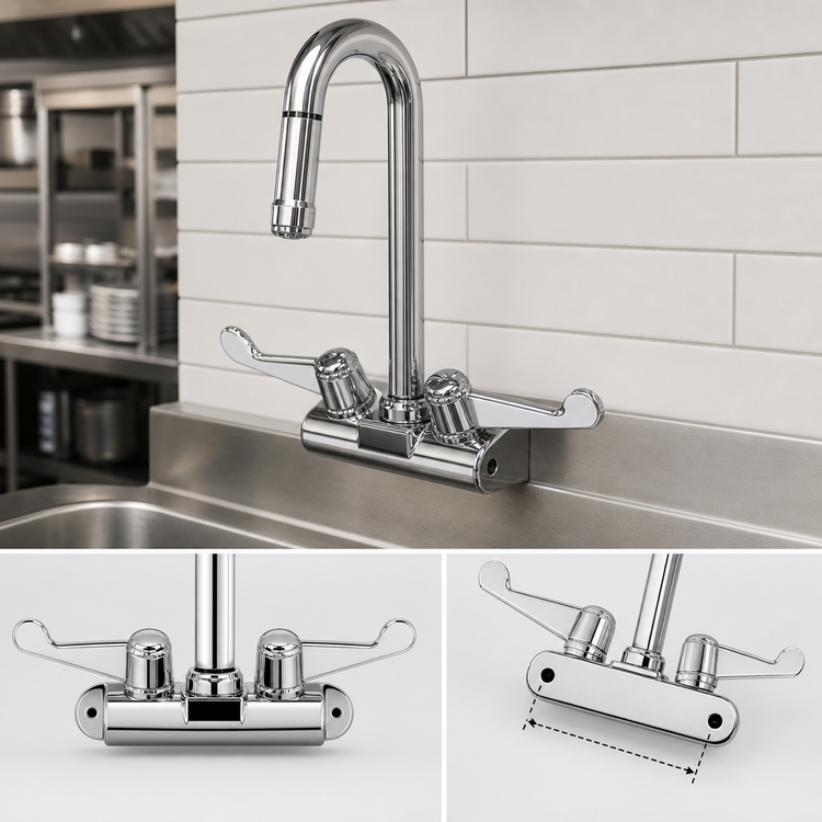 Product image #3 for equip 4-Inch Wall Mount Low-Lead Mixing Faucet with 3-Inch Swivel Gooseneck and Wrist Handles