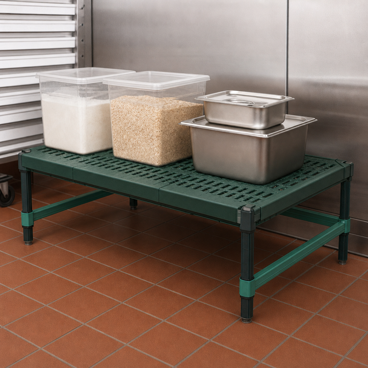 Product image #3 for QuadPLUS Stationary Dunnage Rack, 48 x 21 x 14 Inches, Green Epoxy, 1000 lb. Capacity