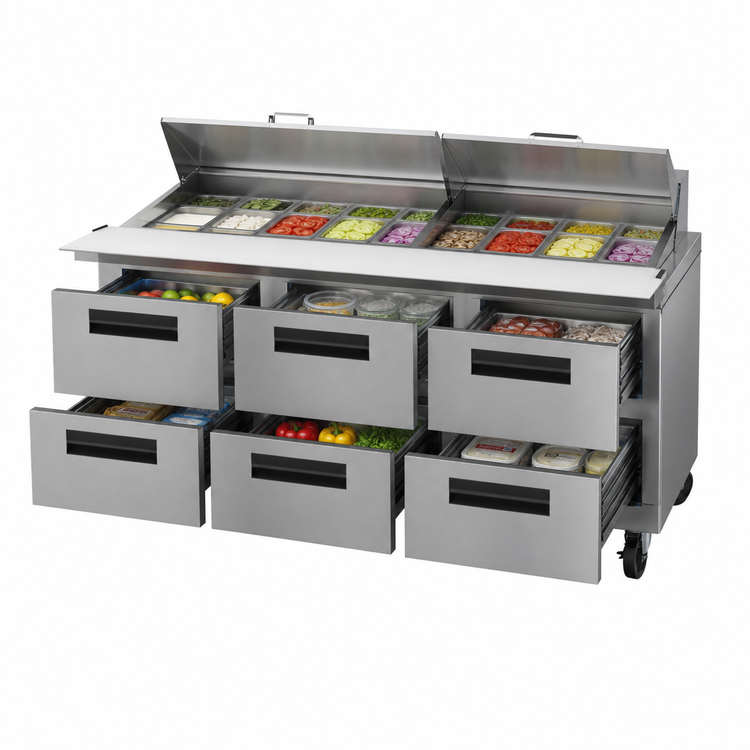 Product image #3 for Hoshizaki Steelheart 72-Inch Three-Section Mega Top Prep Refrigerator with 6 Drawers
