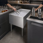 Thumbnail image #3 for Krowne Royal Series KRPT-2436 Pass-Thru Underbar Ice Bin/Cocktail Station, Stainless Steel, 175 lb. Capacity, 10" Deep Liner, Without Cold Plate