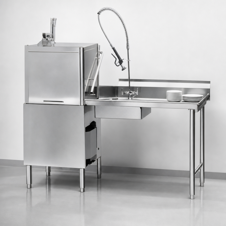 Product image #3 for Eagle Group Straight Soiled Dishtable with Pre-Rinse Sink, 36 x 30 Inches, Right-to-Left Operation, 16/304 Stainless Steel Top