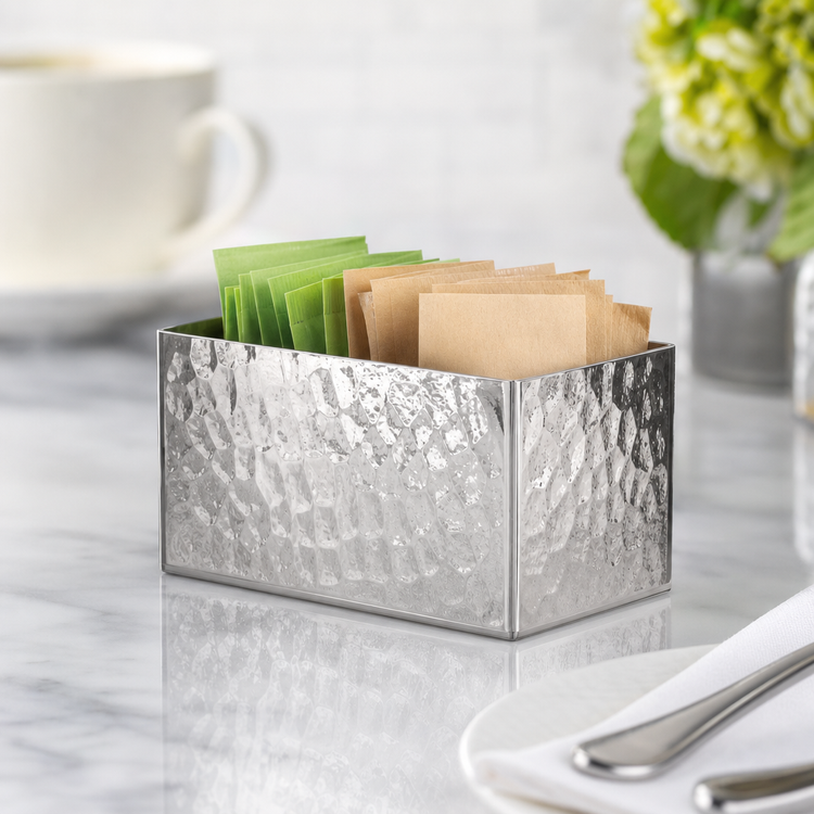 Product image #3 for American Metalcraft Hammered Finish Stainless Steel Straight-Sided Sugar Packet Holder, 3-1/4 x 2-3/4 x 1-3/4 Inches
