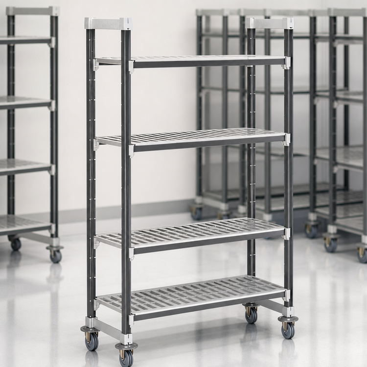 Product image #3 for Cambro Camshelving Elements XTRA High Density 4-Tier Mobile Starter Unit, 18 x 36 x 78-1/4 Inches, Vented Shelves