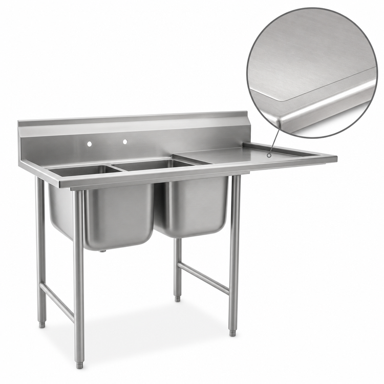 Product image #3 for Eagle Group 414 Series Two-Compartment Stainless Steel Sink with Right Drainboard, 60-3/4 Inch Wide