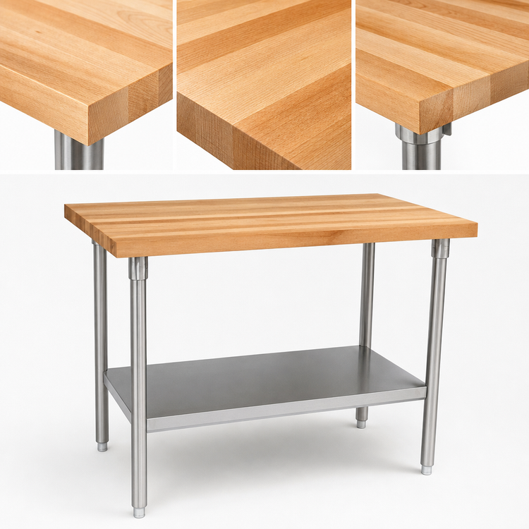Product image #3 for John Boos 48" x 36" Wood Top Work Table with Adjustable Undershelf and Stainless Steel Legs