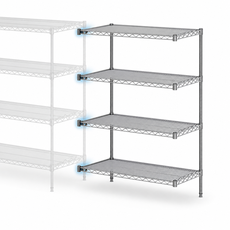 Product image #3 for Metro Super Erecta Super Adjustable Add-On Wire Shelving Unit, 30"W x 21"D x 63"H, 4-Shelf, Chrome Plated