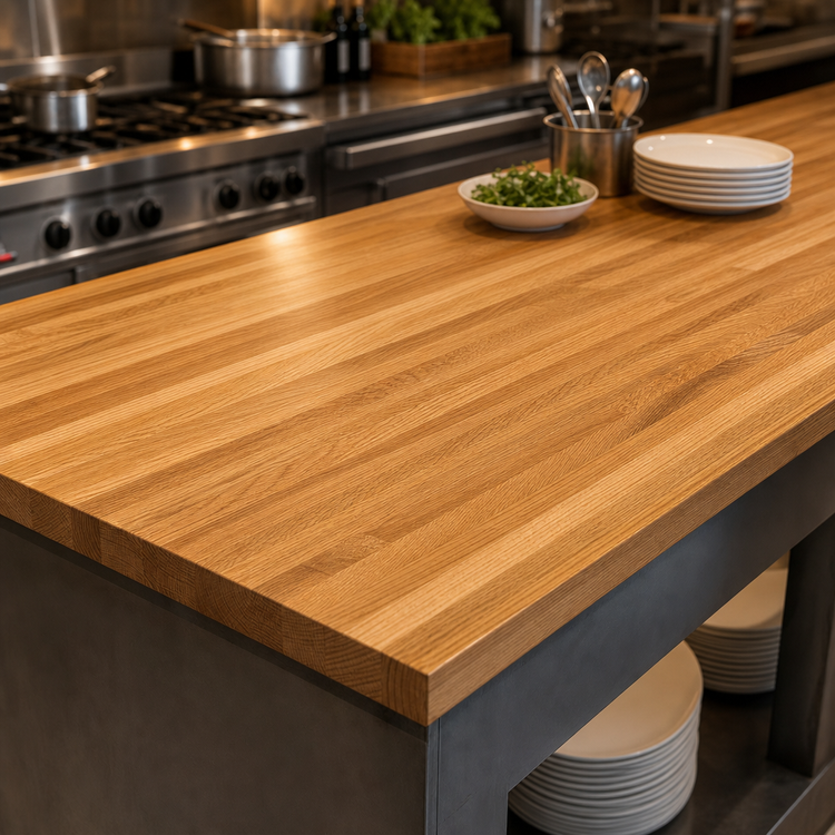 Product image #3 for Appalachian Red Oak Blended Rail Edge Grain Island Countertop, 144 x 27 x 1-1/2 Inch, Penetrating Oil Finish