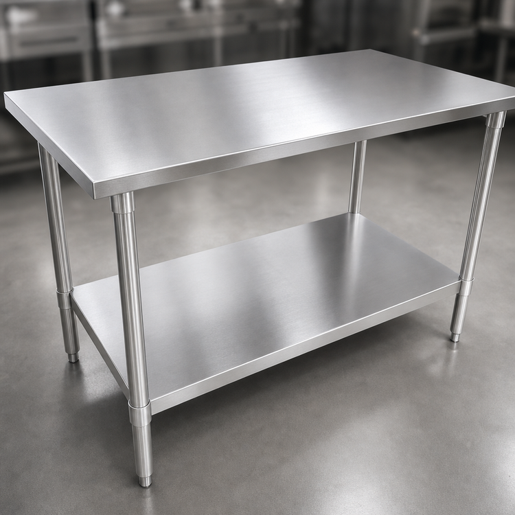 Product image #3 for John Boos Stallion 120-Inch x 30-Inch Stainless Steel Flat-Top Work Table with Adjustable Undershelf and Safety Edge