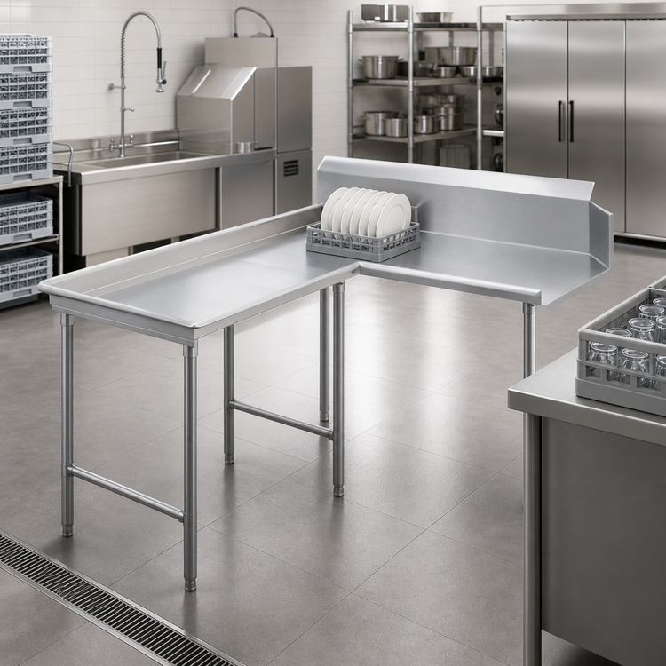Product image #3 for Advance Tabco Island-Clean L-Shaped Left-Attach Dishtable, 83 Inch, 16 Gauge 304 Stainless Steel